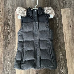 Eddie Bauer Down Filled Vest Faux Fur Collar